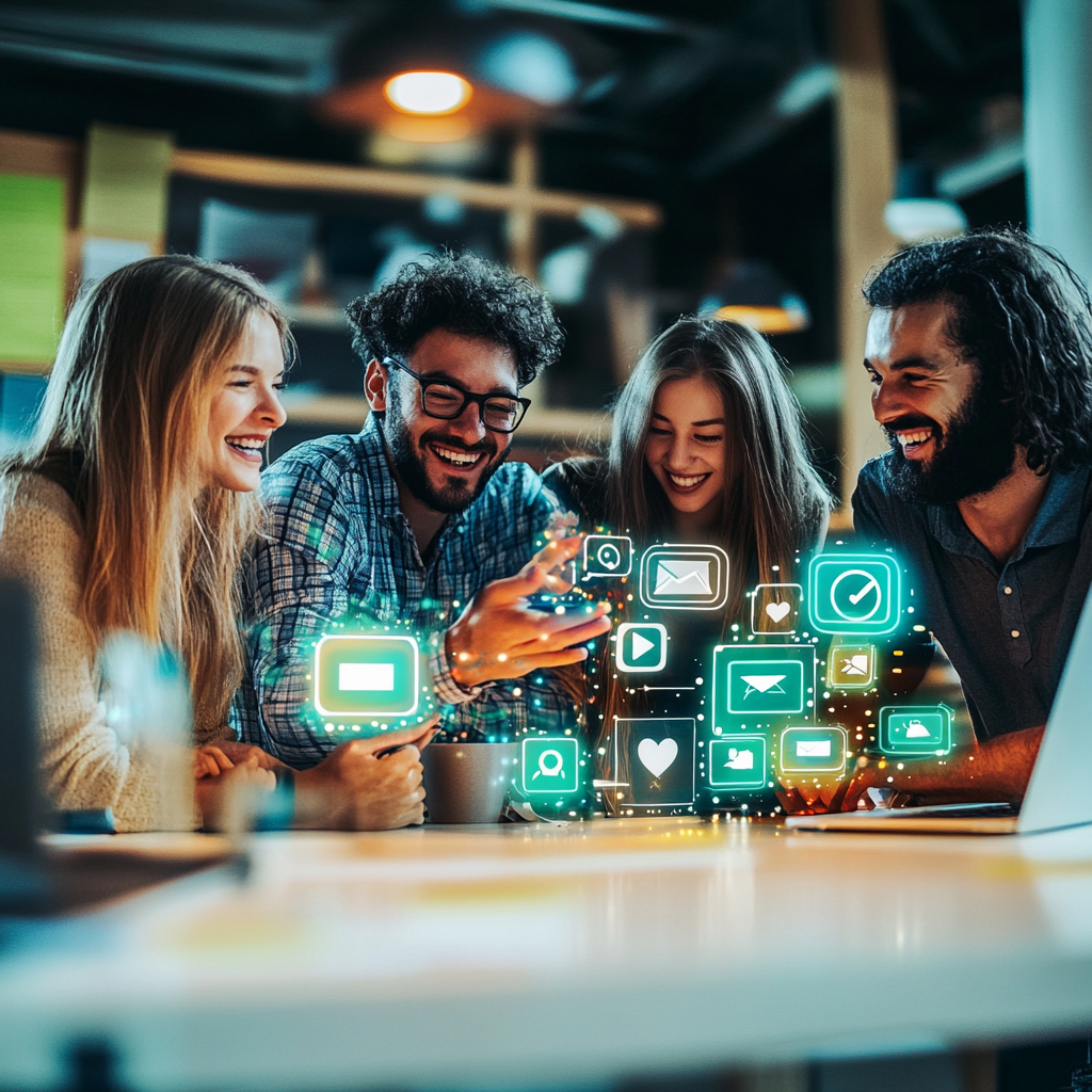 Menschen mit Social Media Symbolen